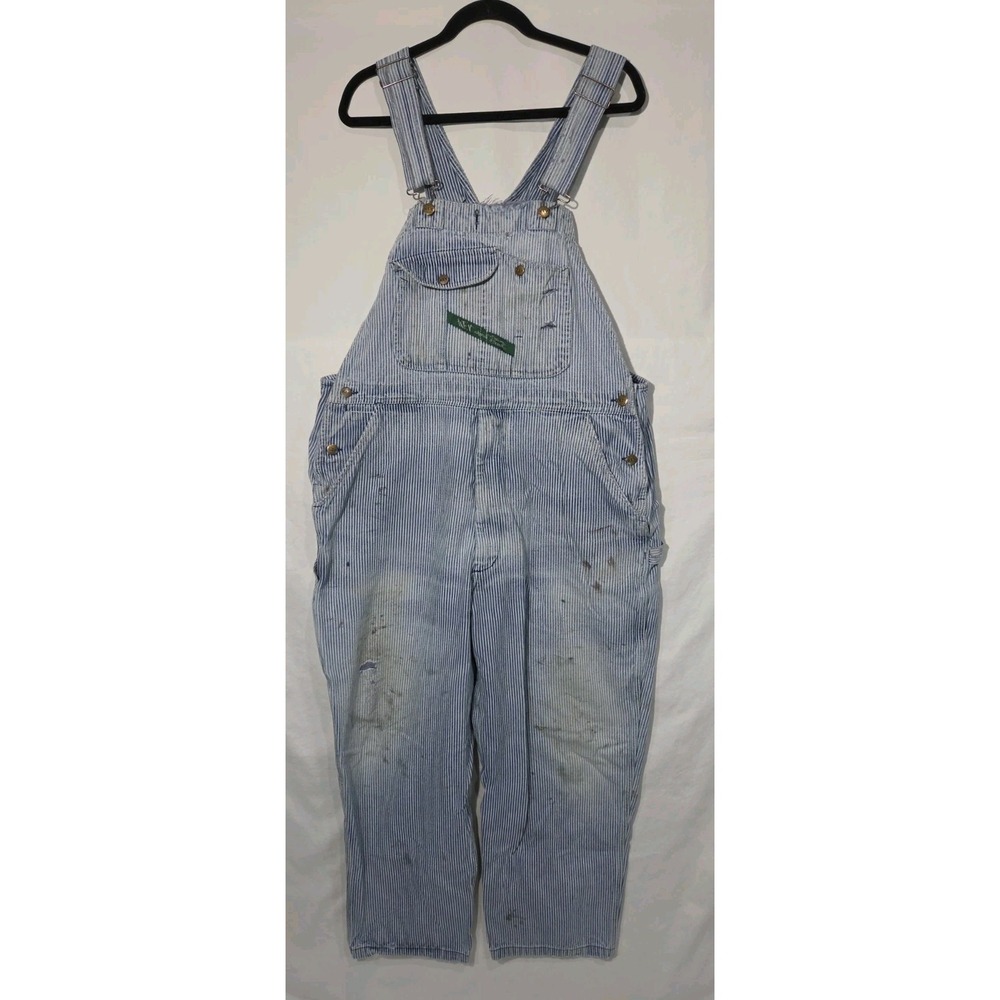 KEY Imperial Aristocrat Hickory Stripe Overalls 42x30 Train Conductor Thrashed